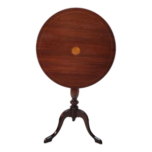 1920s Queen Anne Style Mahogany Tilt Top Table With Pencil Inlay