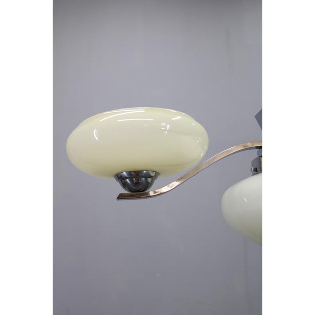 Vintage Art Deco Chrome Pendant Light with Cream Opaline Glass Shades, 1930s For Sale - Image 10 of 13