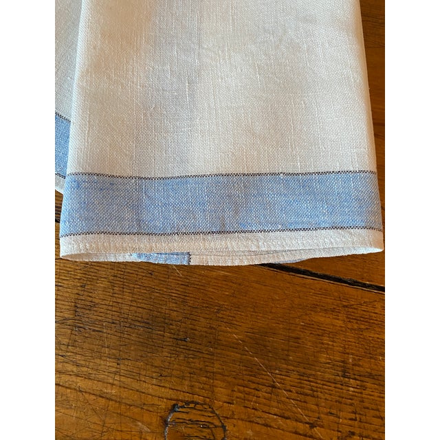 Vintage French Country Linen Tea Towels, Blue Stripe, Pair For Sale - Image 4 of 6