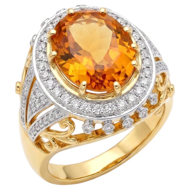 2020s Natural Citrine 3.60cts & Diamond 1.0cts Ring in 18k Gold For Sale - Image 5 of 8