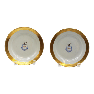 Circa 1815 Pair of Chinese Export Porcelain for the American Market Armorial Dessert Plates