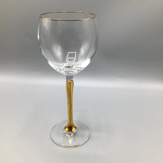 Hollywood Regency Versailles Gold Stem Wine Glasses With Gold Rim by Colony - Set of 11 For Sale - Image 3 of 13