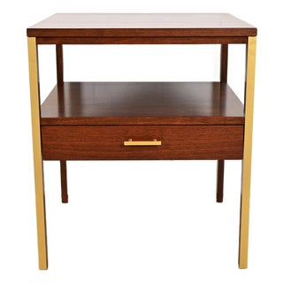 Paul McCobb for Calvin Furniture Linear Group Walnut Two-Tier Nightstand, Newly Refinished For Sale