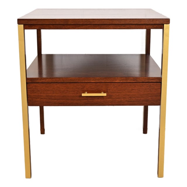 Paul McCobb for Calvin Furniture Linear Group Walnut Two-Tier Nightstand, Newly Refinished For Sale