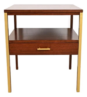 Paul McCobb for Calvin Furniture Linear Group Walnut Two-Tier Nightstand, Newly Refinished
