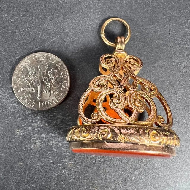Large Carnelian Yellow Gold Fob Charm Pendant, 1890s For Sale - Image 16 of 18