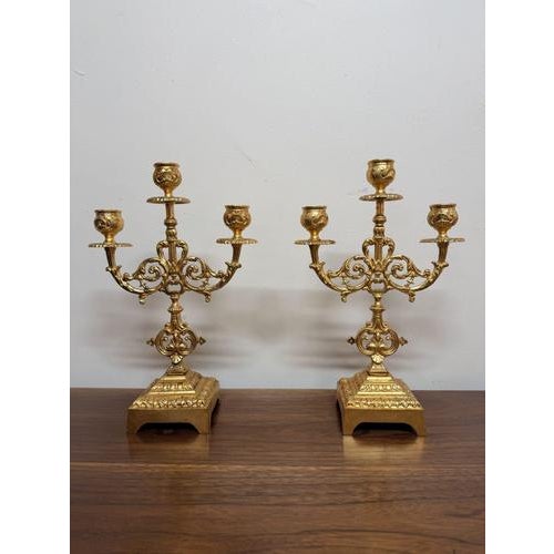Louis XIV Gilt Brass Candleholders, Set of 2 For Sale - Image 6 of 6