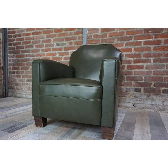 Textile Club Chair in Wood and Imitation Leather, 1930s For Sale - Image 7 of 7