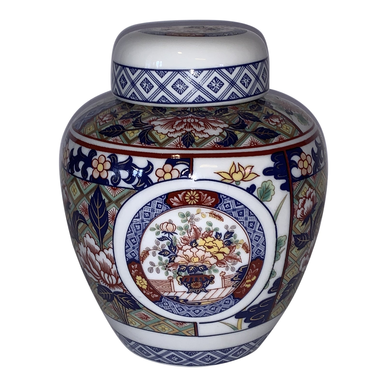 Vintage Imari Dynasty Hand Painted Ginger Jar Vase With Lid Red Gold