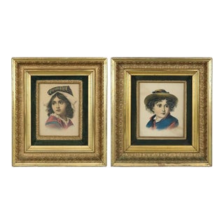 Deep First Finish Giltwood Deep Frames With Child Portrait Prints C1880 - Set of 2 For Sale