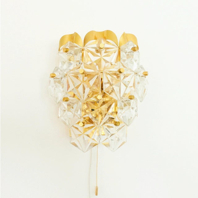 Stunning faceted crystal wall light/sconce from from premium lighting manufacturer kinkeldey (germany, 1970s). Executed to...