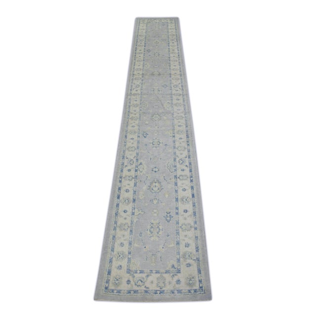 Early 21st Century Blue Handwoven Turkish Oushak Runner 2'11" X 17' For Sale In Houston - Image 6 of 7
