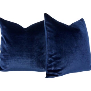 Decorative Midnight Blue Velvet Pillows - Pair For Sale