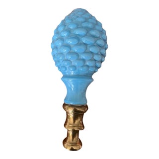 Antique Late 19th Century French Hobnail Blue Opaline Glass Newel Post Finial For Sale