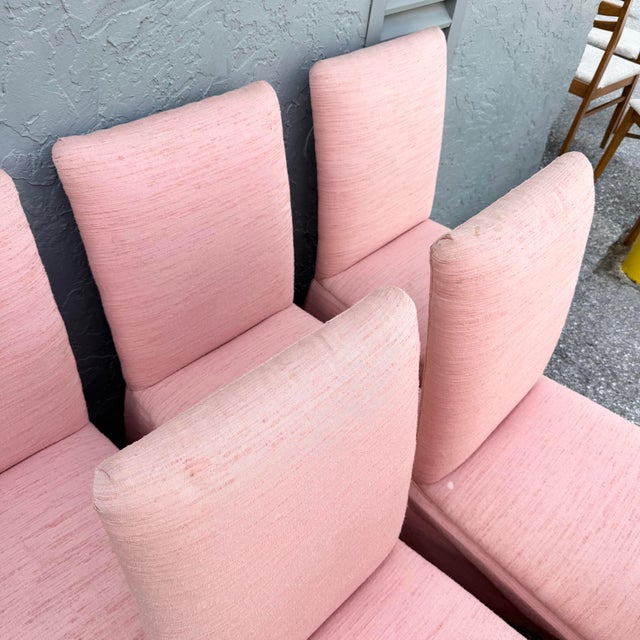 Textile Postmodern Pink Skirted Parsons Dining Chairs - Set of 6 For Sale - Image 7 of 7