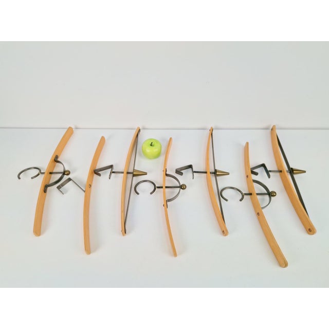 Postmodern Coat Hangers in Brass and Bentwood, 1980, Set of 7 For Sale - Image 4 of 11