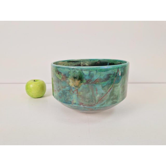 Vintage Handmade Green Luster Glaze Ceramic Bowl, 1960 For Sale - Image 4 of 8