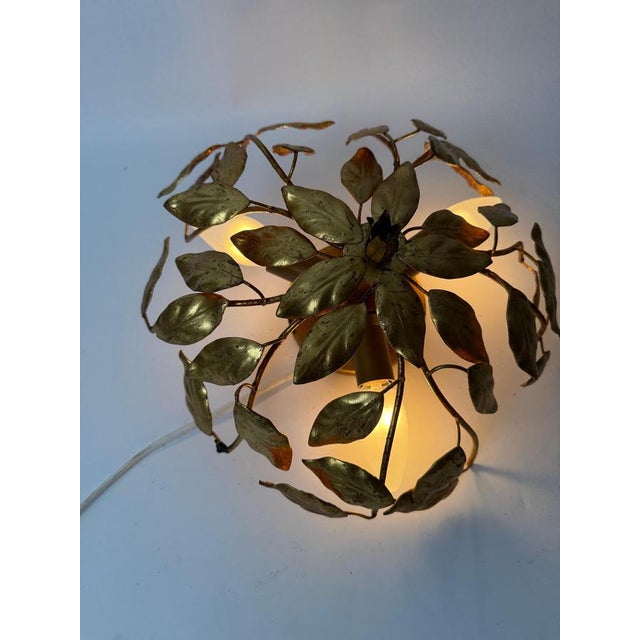 Hollywood Regency Gilt Flush Mount with Branches and Leaves, 1970s For Sale - Image 4 of 17