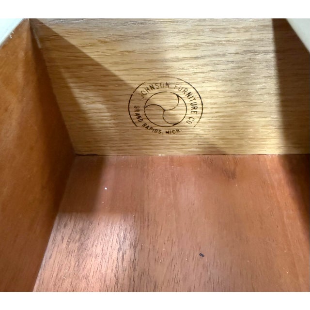 Mid-Century Modern Paul Frankl for Johnson Furniture Pair of Matching Three Drawer Rare Flip Down Nightstands For Sale - Image 3 of 10