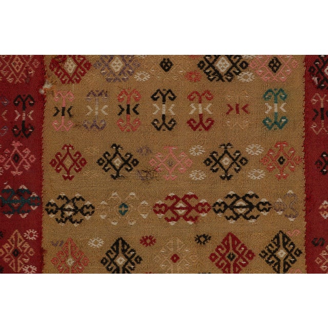 1920s Antique Russian Verneh Kilim in Red, Beige & Black Panels, Geometric Patterns For Sale - Image 5 of 7
