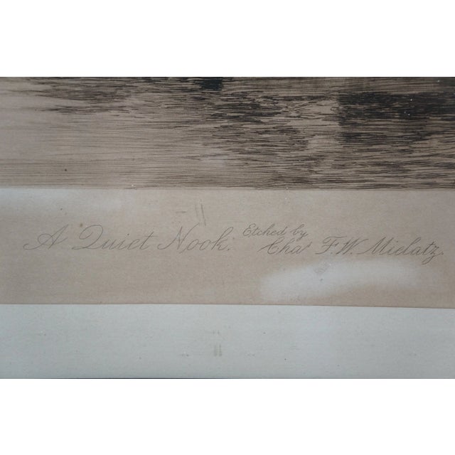 Printmaking Materials Antique Charles Frederick Mielatz Quiet Nook Riverscape Fishing Etching 36" For Sale - Image 7 of 12