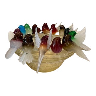 Murano Glass Birdbath With 16 Birds For Sale