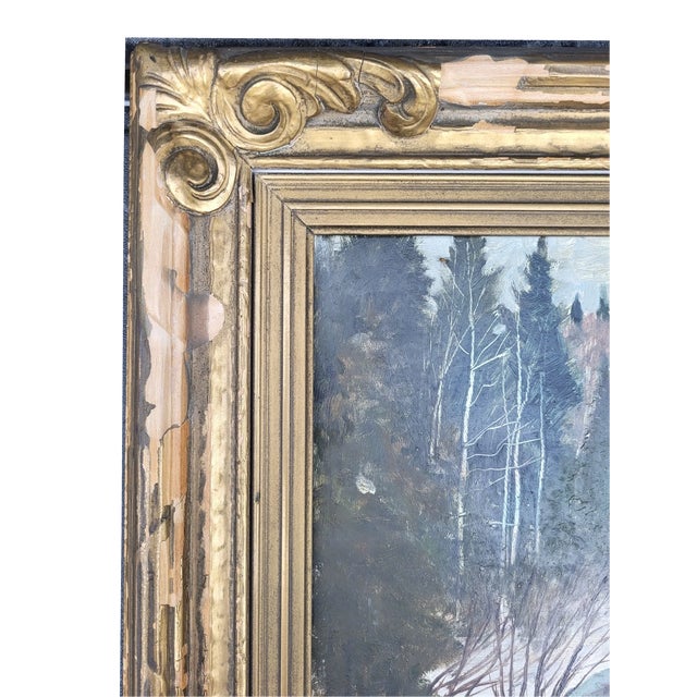 Impressionist Mid 20th Century Tom Stone Osa Canadian Winter Landscape Oil Painting, “Winter Sunset Haliburton" For Sale - Image 3 of 8