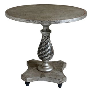Vintage Palm Beach Regency Style Silver Crackle Finish Pineapple Pedestal Side Table For Sale