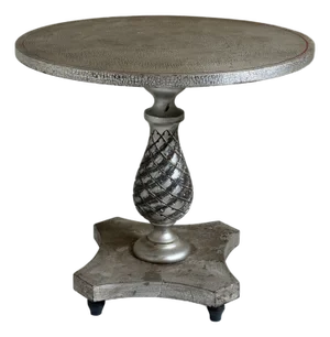 Vintage Palm Beach Regency Style Silver Crackle Finish Pineapple Pedestal Side Table