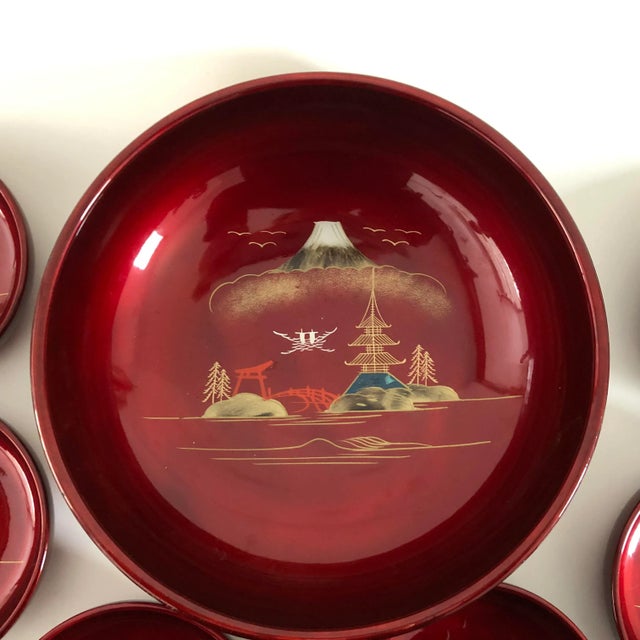 Asian Asian Lacquered 7 Pieces Salad Bowls Set For Sale - Image 3 of 7