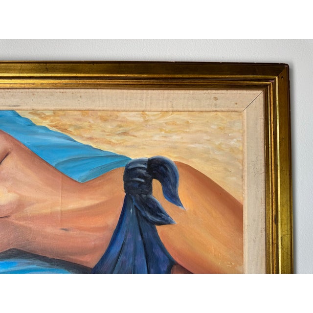 Wood 1990's Vintage Reclining Nude Woman Oil on Canvas Painting by Virginia Ausa For Sale - Image 7 of 12