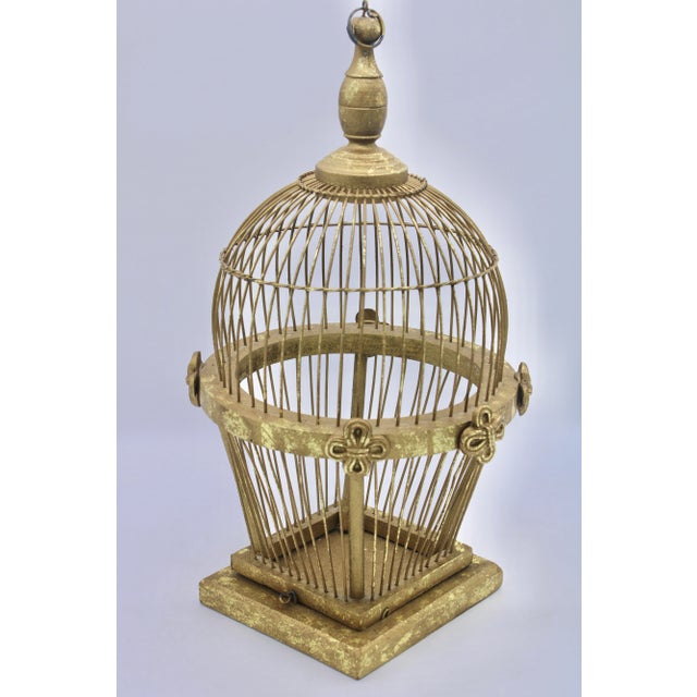 Mid Century Italian Golden Gilt Wood and Metal Wire Bird Cage For Sale - Image 11 of 11