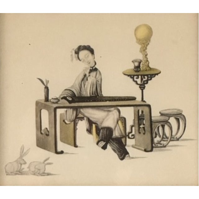 Set of 4 Chinese Prints of Women in Different Occupations: Painter, Poet, Qin Player and Wine Connoisseur, China, 1860 For Sale In Chicago - Image 6 of 12