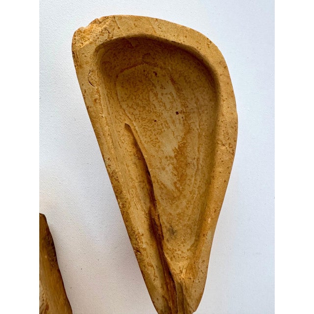 Mid 20th Century Hand Carved Stone Vessels Pair Sculptural Forms W Raised Mineral Vein For Sale - Image 5 of 10