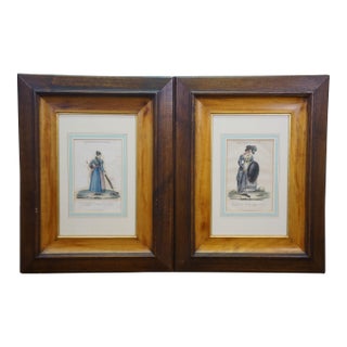 Antique French 1820s Collection of Tuscan Fashion Costume Engravings 26" For Sale