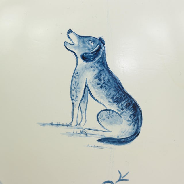 Pair of Vintage Hand Painted Blue and Cream Ceramic Ginger Jar Table Lamps With Deer and Floral Folk Art Design For Sale - Image 14 of 15