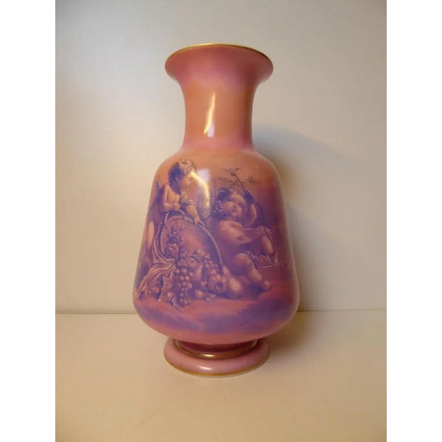 Glass Large Antique Hand-Painted Opaline Glass Vase For Sale - Image 7 of 7