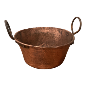 Antique Hand Hammered Copper Jam Pot/Primitive Cauldron With Iron Handles