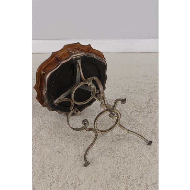 Leather Top Wrought Iron Base Mahogany Side Table For Sale - Image 13 of 14