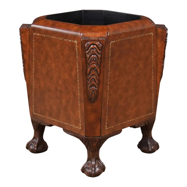 Vintage Faux Leather Waste Can For Sale