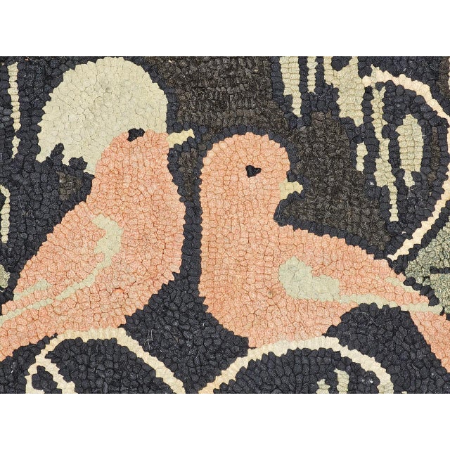 Vintage American Hand Hooked Rug, Folk Art, Two Lovebirds in a Tree Design, 2x3 For Sale - Image 11 of 17
