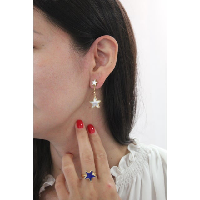 Early 21st Century Silvery White Pearl Star Galaxy Celestial Constellation Zodiac 18k Gold Earrings, A Pair For Sale - Image 5 of 8