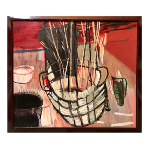 Marlene BauerLarge Modernist Figurative Abstract Oil Painting BASKET, 1988