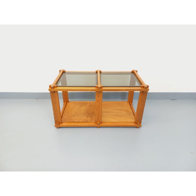 Vintage Rectangular Coffee Table in Pine and Smoked Glass, 1970s For Sale - Image 9 of 16