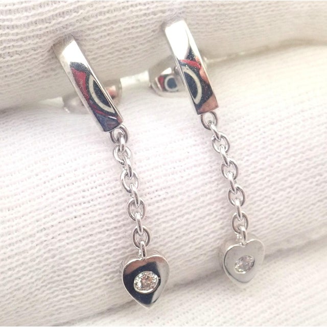 Silver Cartier 18k White Gold Diamond Mon Amour Dangle Heart Earrings, Pair For Sale - Image 8 of 9