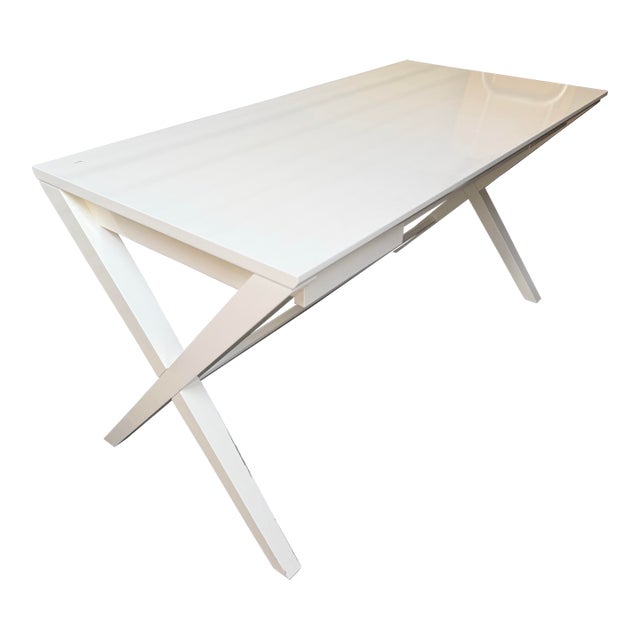 Crate & Barrel Spotlight White X-Leg Desk 58" For Sale