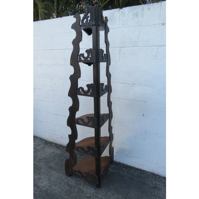 Victorian Victorian Eastlake Carved Tall Corner Display Shelves Etagere 5802 For Sale - Image 3 of 12