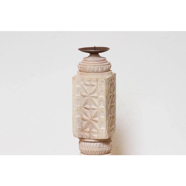Rustic Indian Carved Candle Holder For Sale - Image 4 of 6