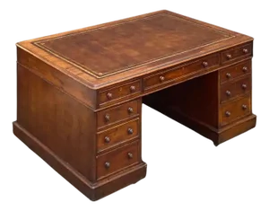 Large English Partner's Pedestal Desk of Mahogany With Embossed Leather Top