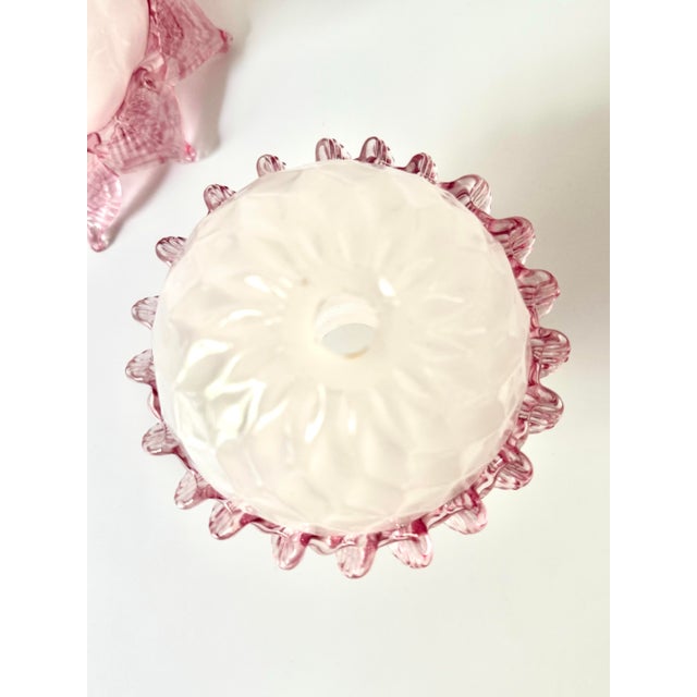 Pair Vintage Venetian Murano Opaline & Pink Cranberry Glass Chandelier Lamp Replacement Components For Sale - Image 4 of 12